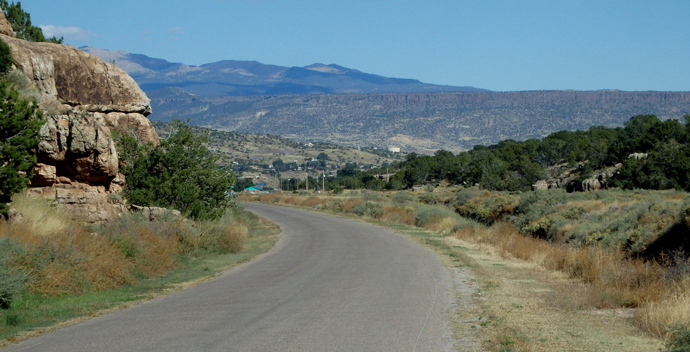 GDMBR: Riding out of Zuni Canyon we see Grants, New Mexico.